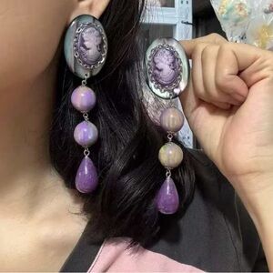 Vintage-Inspired Purple Cameo Earrings